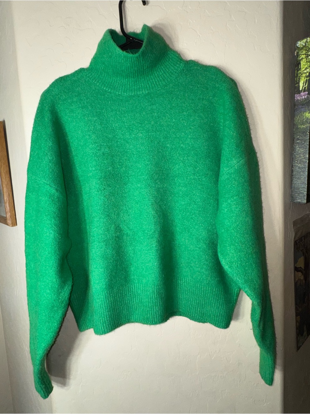 Zara Green Wool Blend Turtleneck Fuzzy Knit Sweater Soft Cozy Pullover M